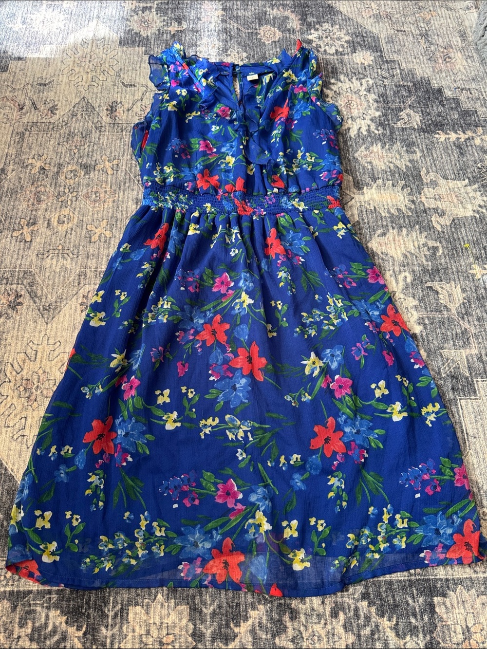 Old Navy Bright Blue Floral Ruffle Dress